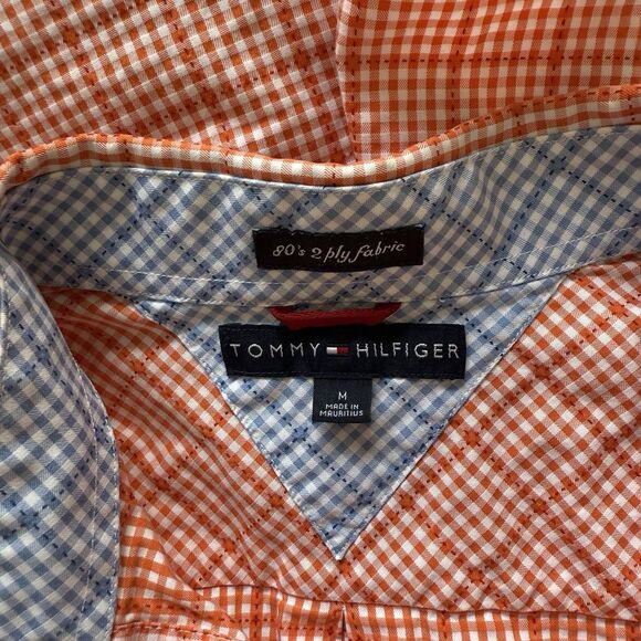 Men’s Tommy Hilfiger Orange/White Plaid Button Down Short Sleeve Shirt Size M - Picture 5 of 7